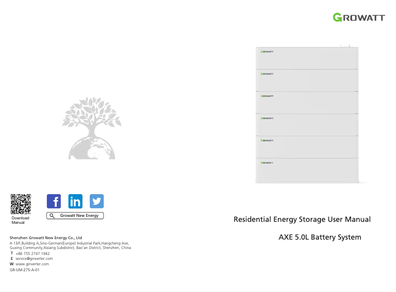 Page 1 de la notice Manuel utilisateur Growatt AXE 5.0L
