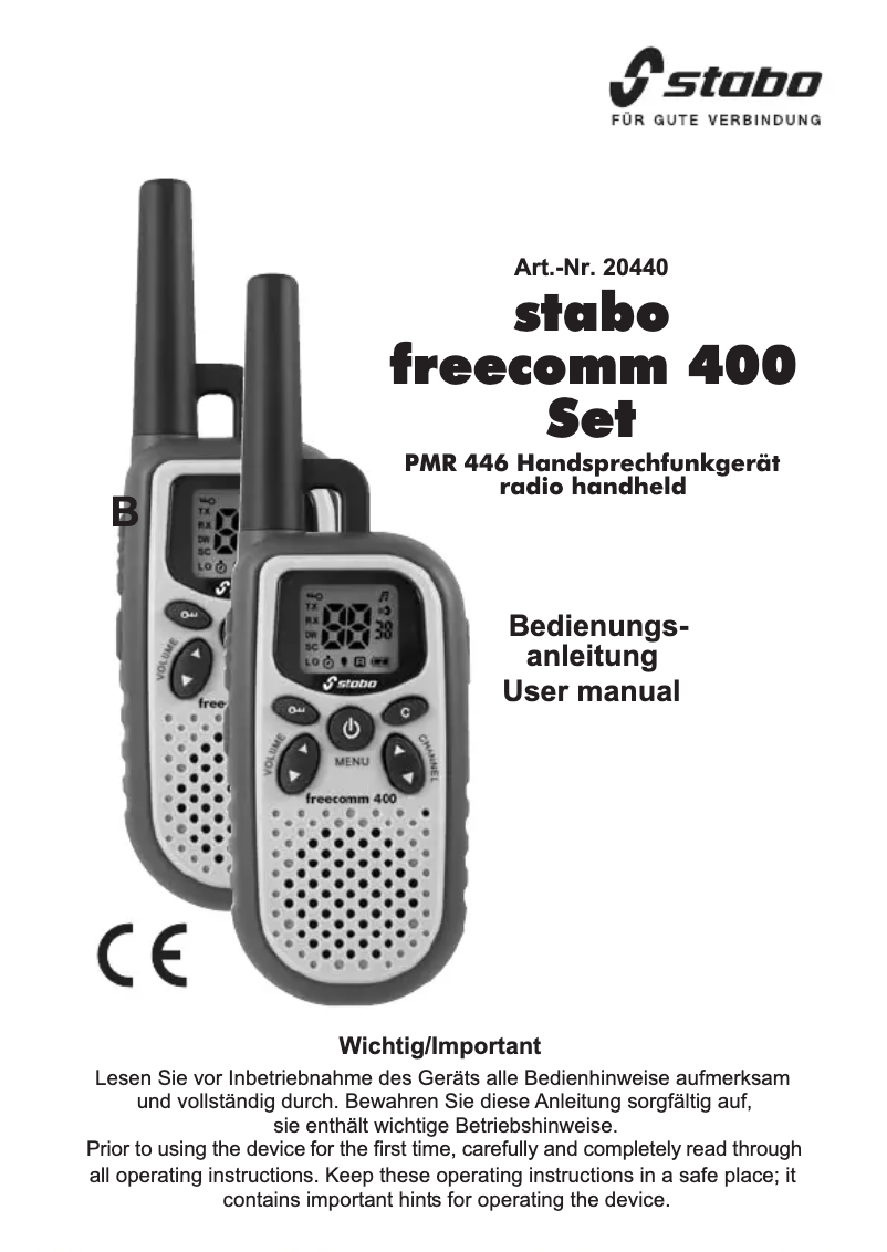 Page n°1 - Manuel utilisateur Stabo Freecomm 400