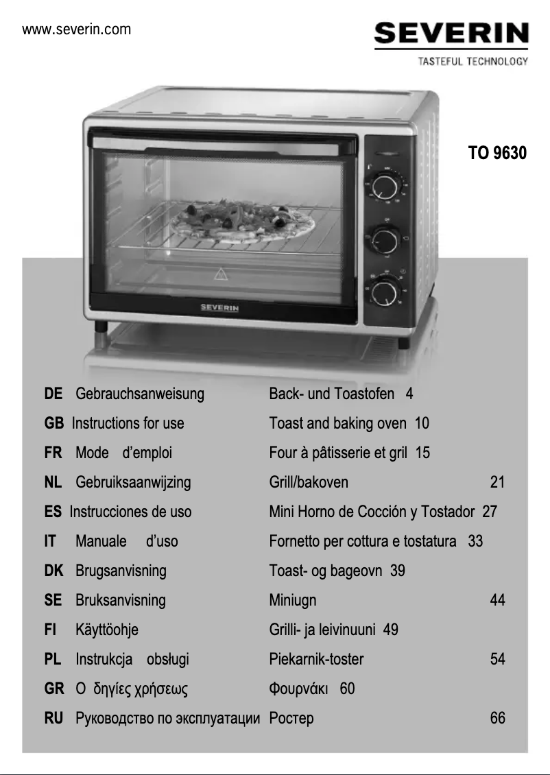 Page 1 de la notice Manuel utilisateur Severin TO 9630