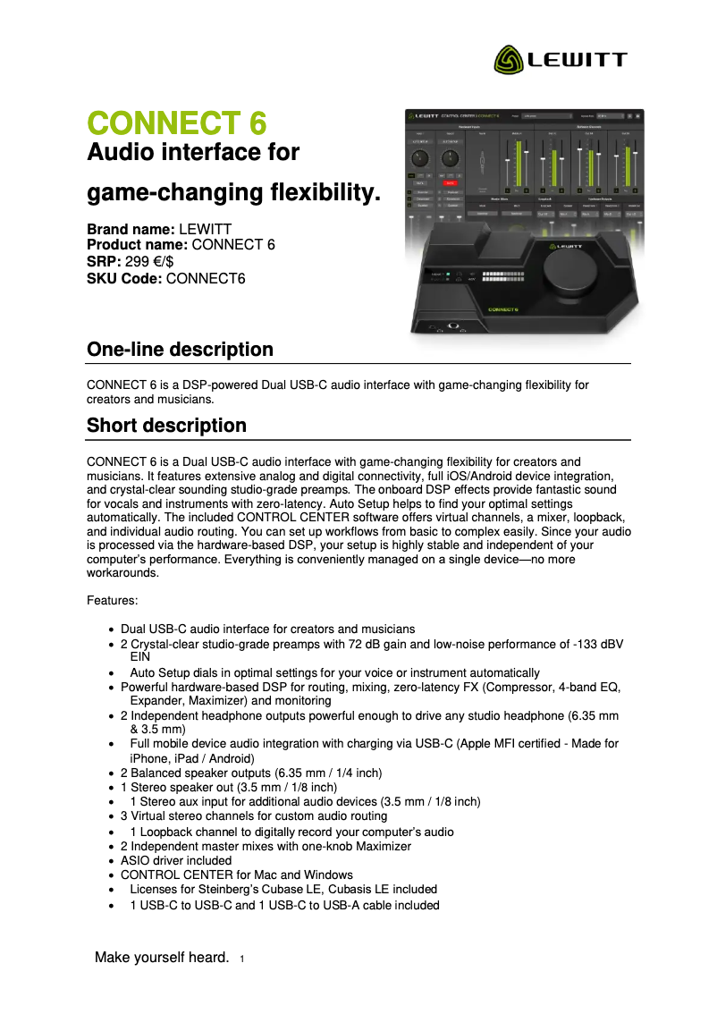 Page 1 de la notice Manuel utilisateur Lewitt CONNECT 6