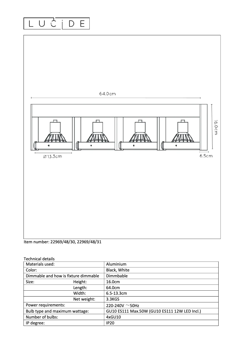 Page 1 of the manual User Manual Lucide Griffon 22969/48/30