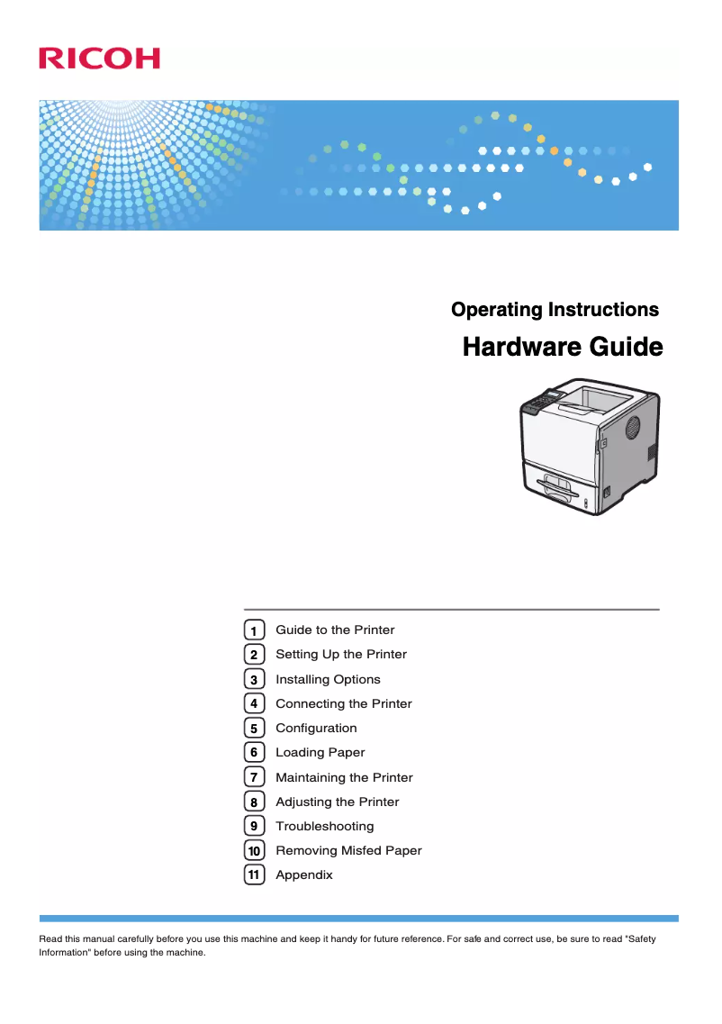 Image de la première page du manuel de l'appareil Aficio SP 5210DN