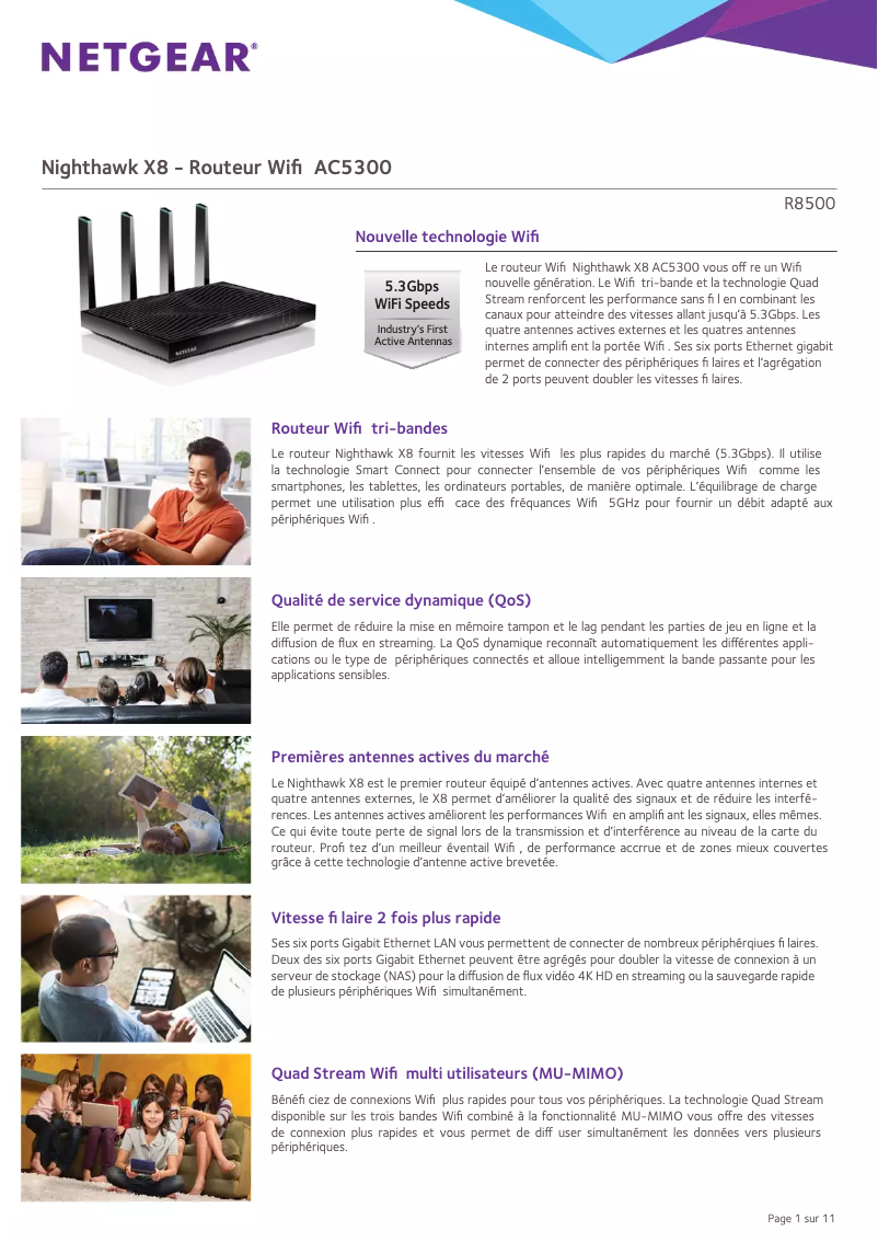 Page 1 de la notice Fiche technique Netgear Nighthawk X8 R8500