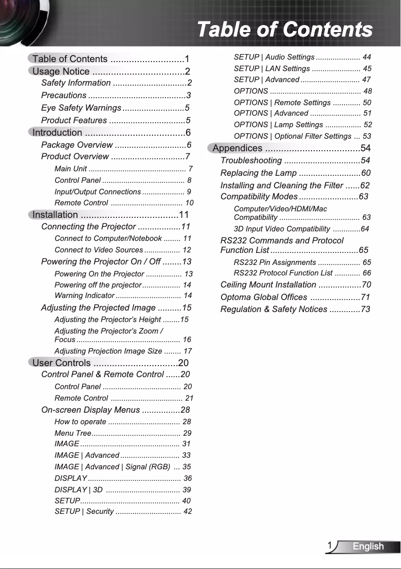 Page 1 de la notice Manuel utilisateur Optoma DH1008