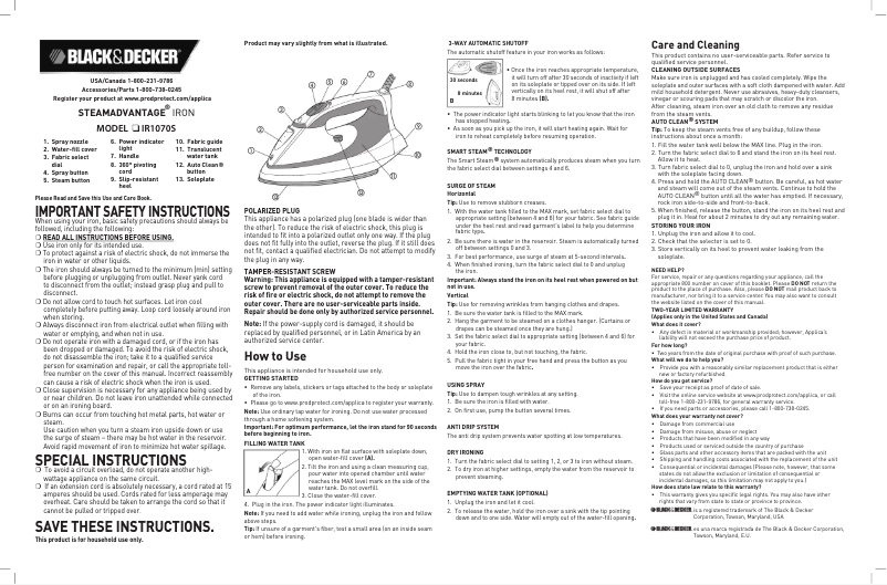 Page 1 de la notice Manuel utilisateur Black & Decker IR1070S