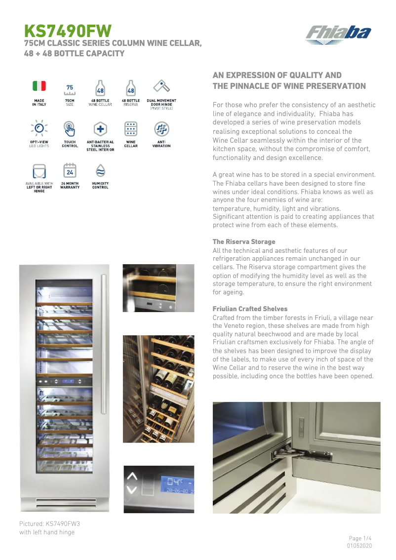 Page 1 de la notice Fiche technique Fhiaba KS7490FW3
