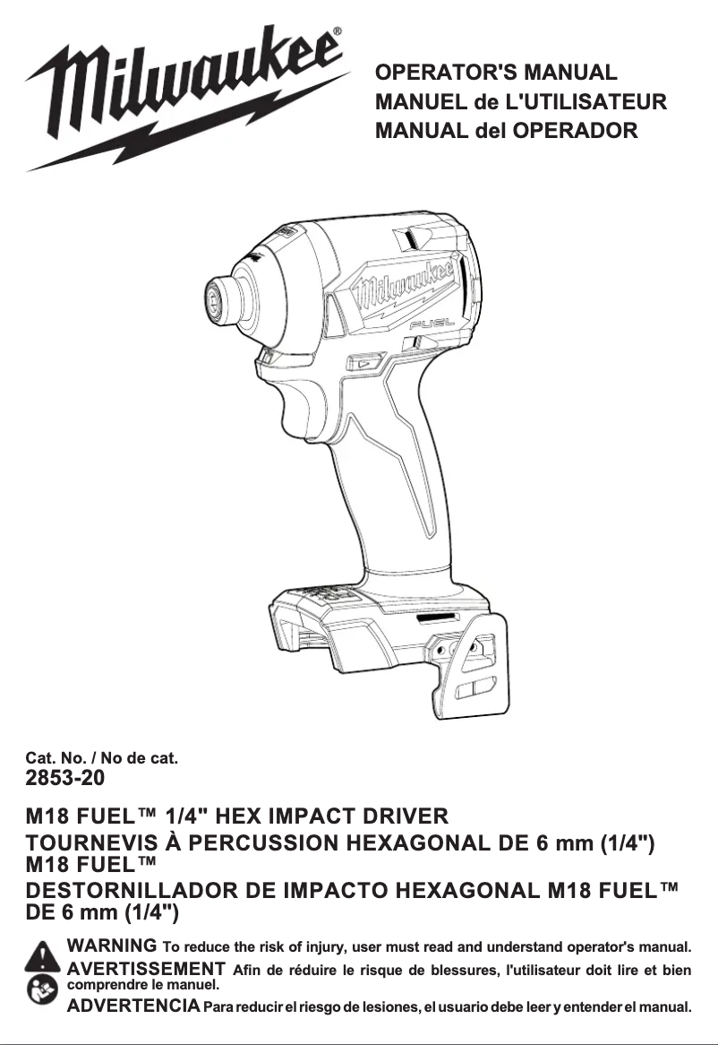 Page n°1 - Manuel utilisateur Milwaukee M18 Fuel 2853-22