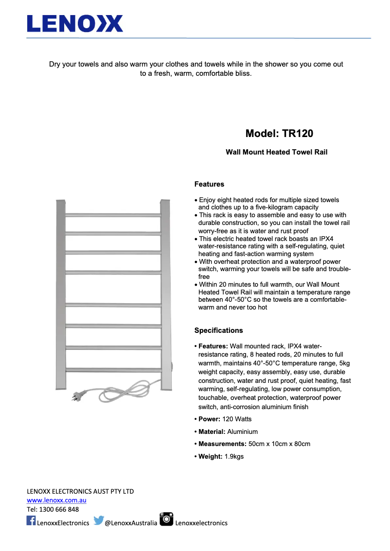 Page 1 de la notice Manuel utilisateur Lenoxx TR120