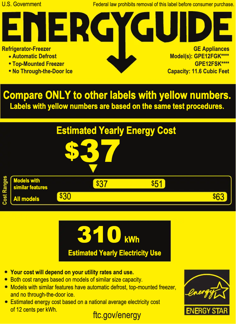 Página 1 del manual Etiqueta energética GE GPE12FGKBB