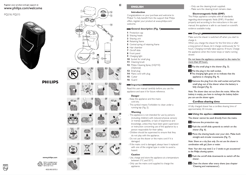 Page n°1 - Manuel utilisateur Philips PQ218