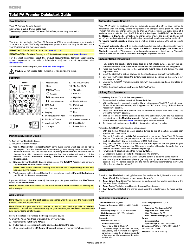 Image de la première page du manuel de l'appareil Total PA Premier
