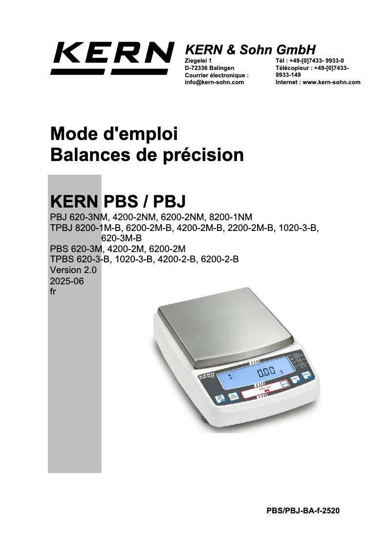 Page 1 de la notice Manuel utilisateur Kern PBJ 620-3NM