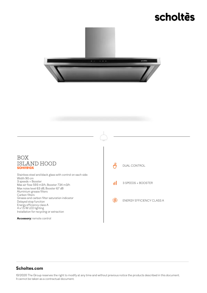 Page 1 de la notice Fiche technique Scholtès SOHI1910X