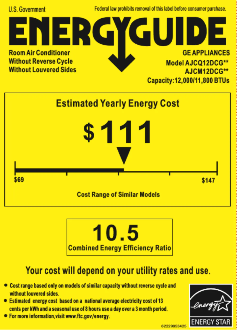 Page n°1 - Label énergétique GE AJCM12DCG