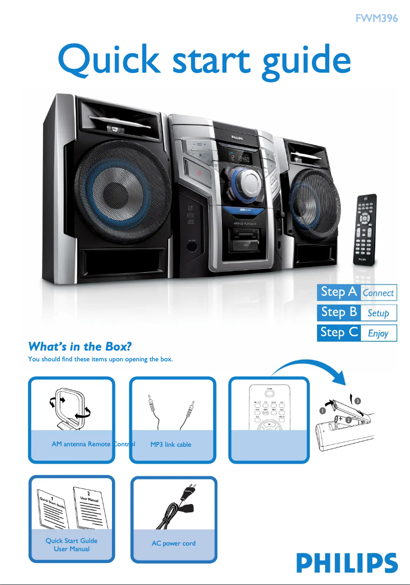 Page n°1 - Guide de démarrage rapide Philips FWM396
