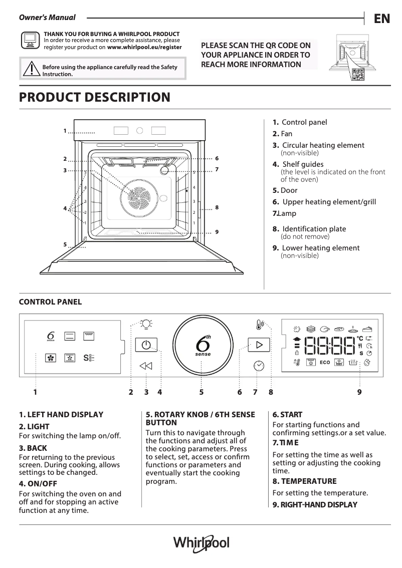 Page 1 de la notice Guide d'installation Whirlpool WOI4S8CM1SXA
