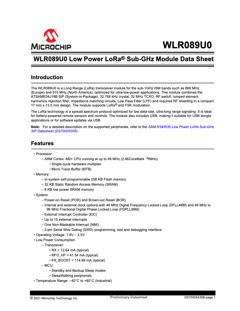Página 1 del manual Ficha técnica Microchip WLR089U0