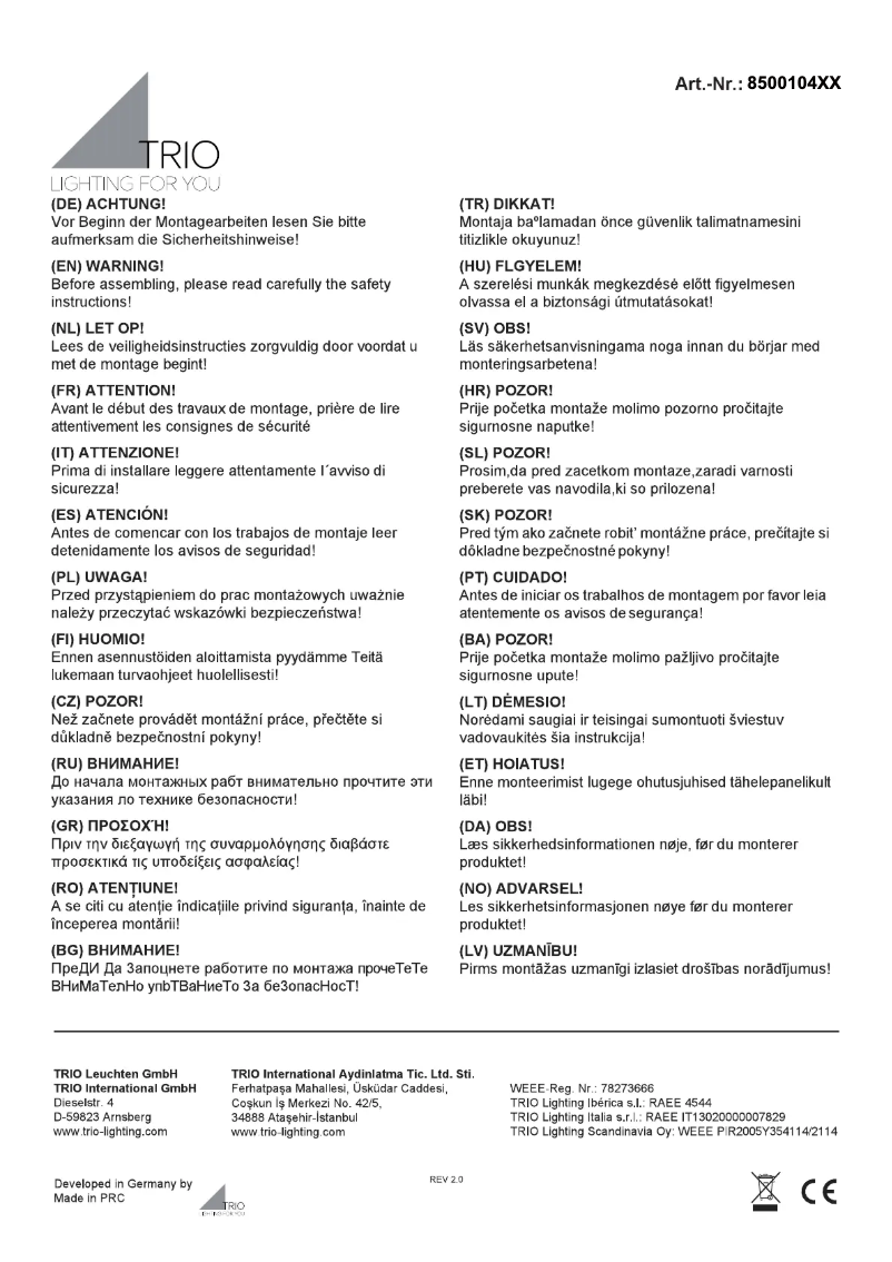 Page 1 de la notice Manuel utilisateur Trio Lighting Gemini 850010432