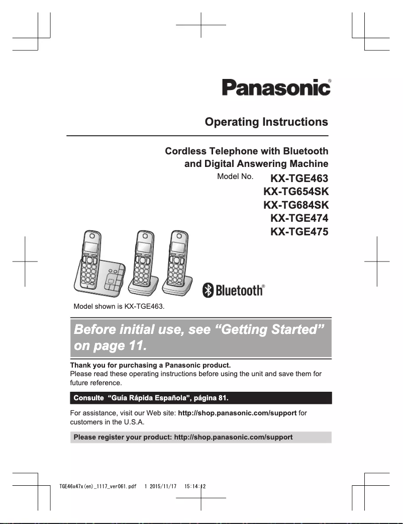 Page 1 de la notice Manuel utilisateur Panasonic KX-TGE463S