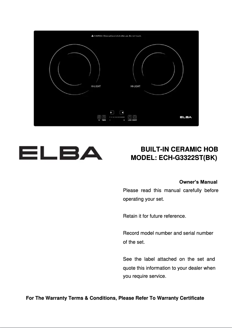 Page 1 de la notice Manuel utilisateur Elba ECH-G3322ST(BK)