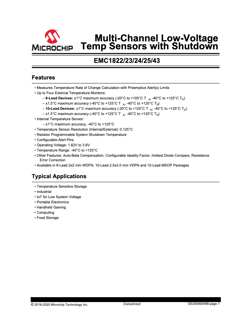 Página 1 del manual Ficha técnica Microchip EMC1824