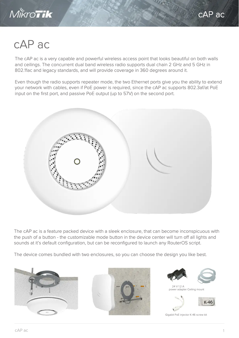 Page 1 of the manual Brochure Mikrotik cAP ac