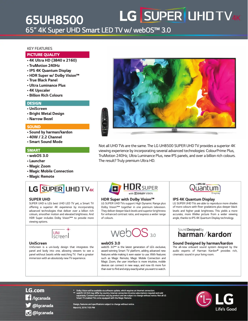 Página 1 del manual Ficha técnica LG 65UH8500