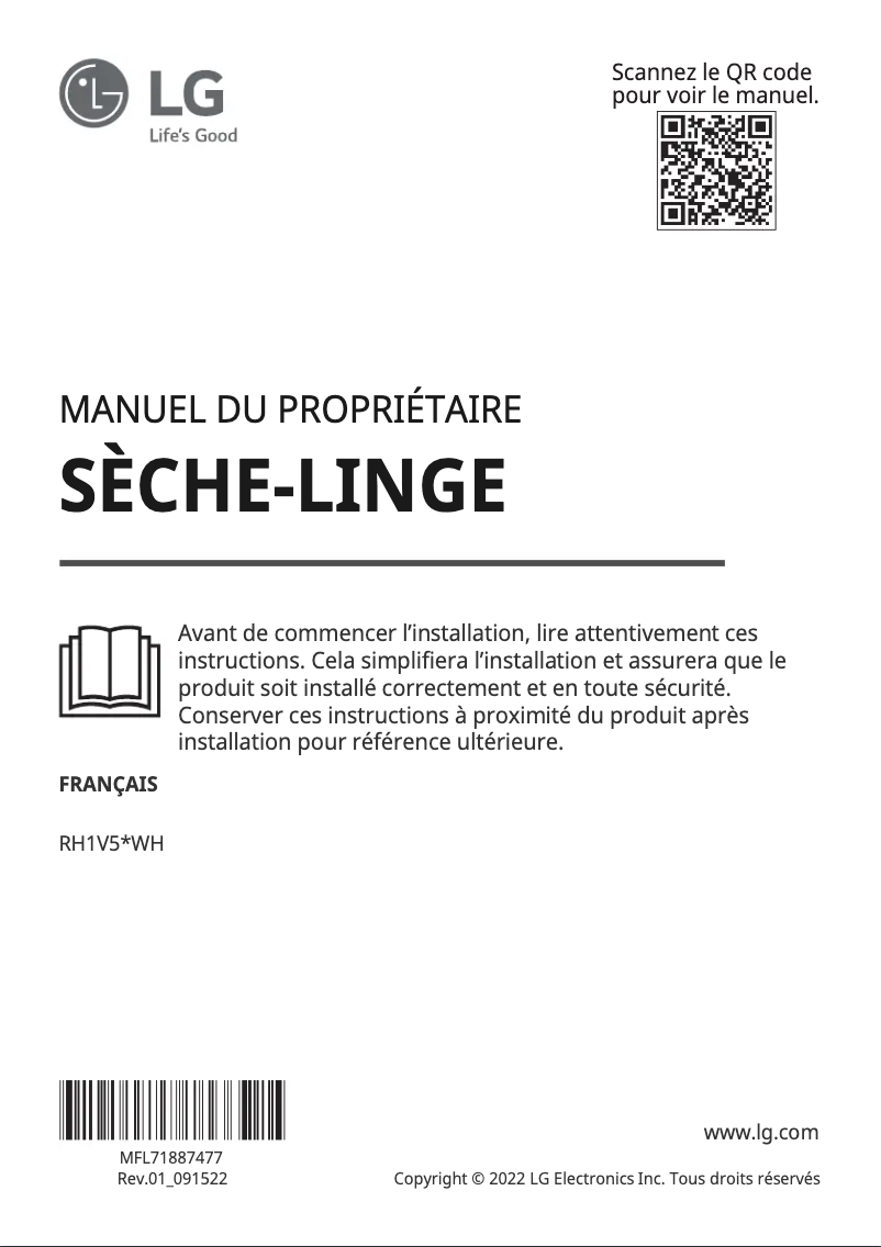 Page n°1 - Manuel utilisateur LG RH1V50WH