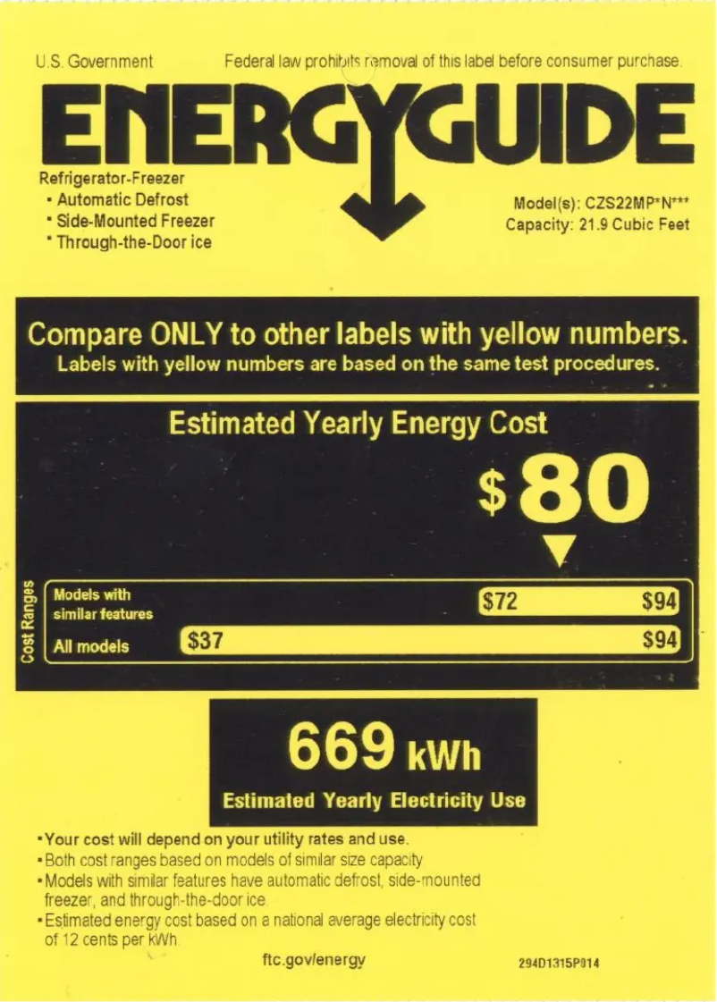 Page 1 of the manual Energy Label GE CZS22MP2NS1