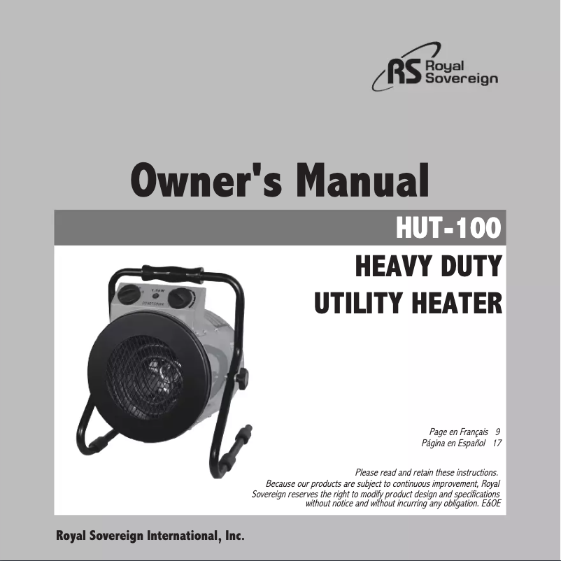Page 1 de la notice Manuel utilisateur Royal Sovereign HUT-100