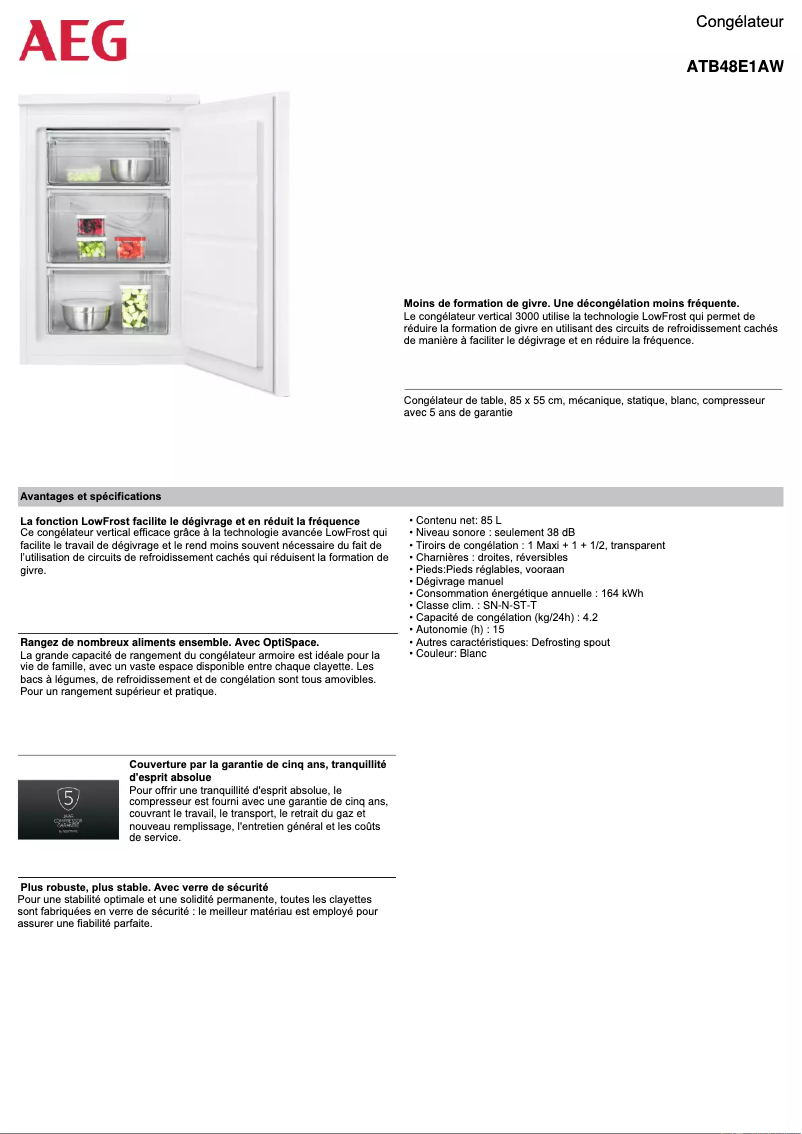 Page n°1 - Fiche technique AEG ATB48E1AW