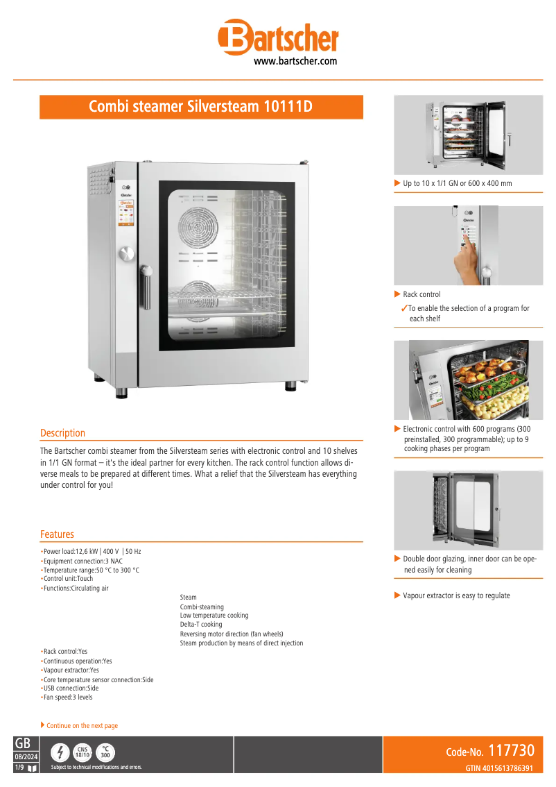 Page n°1 - Fiche technique Bartscher 117730
