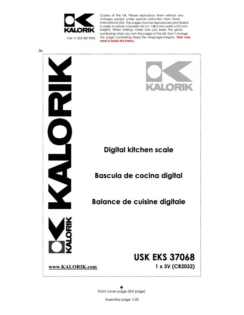 Página 1 del manual Manual de usuario Kalorik EKS 37068