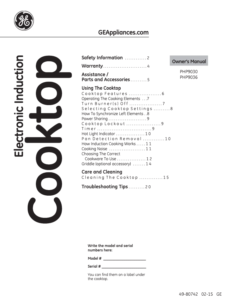 Page n°1 - Manuel utilisateur GE Profile PHP9030DJBB