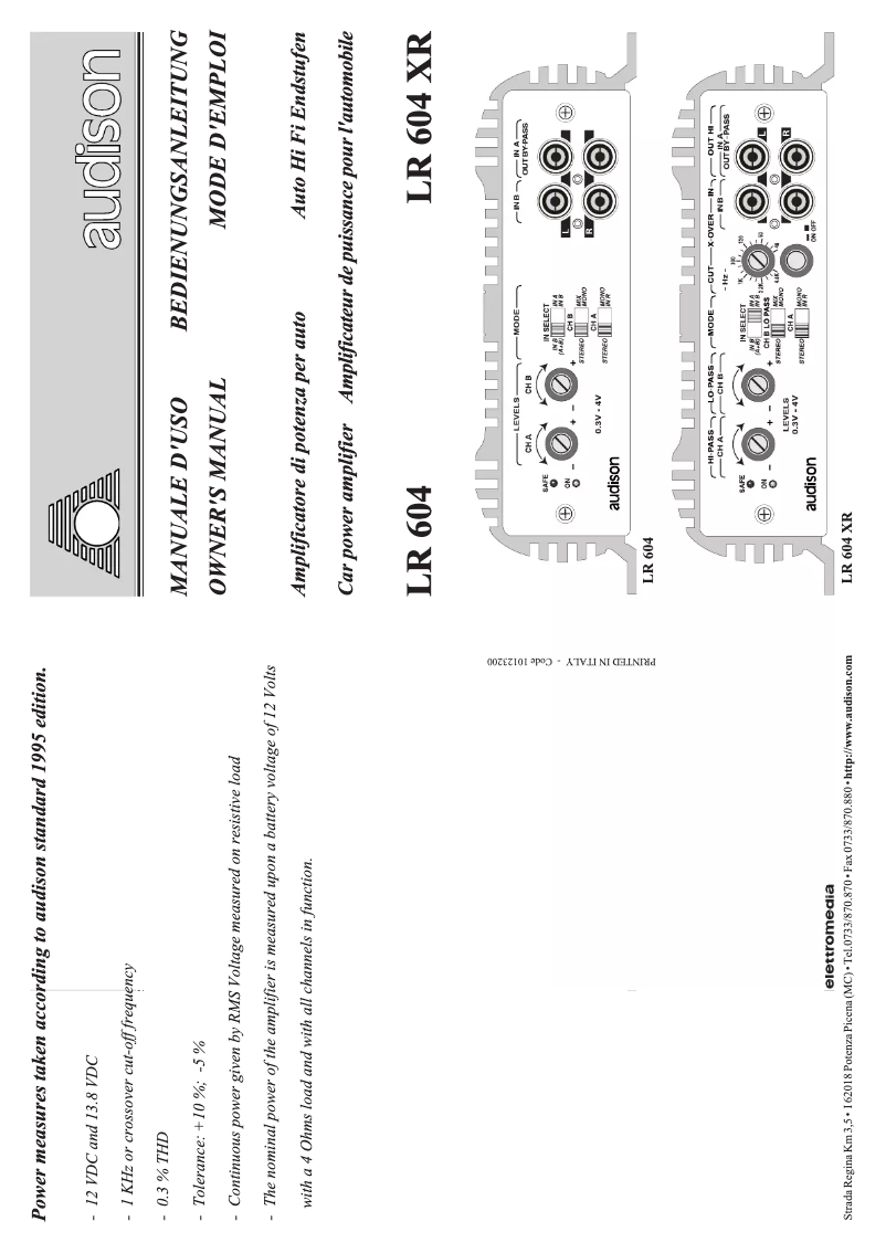 Page n°1 - Manuel utilisateur Audison LR 604