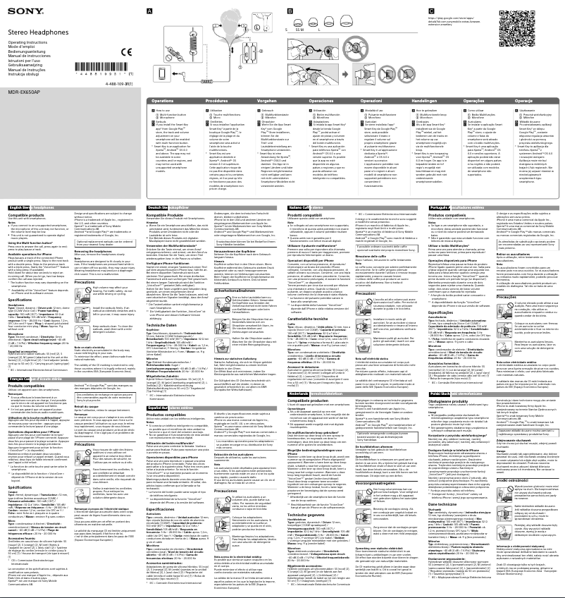 Page n°1 - Manuel utilisateur Sony MDR-EX650AP