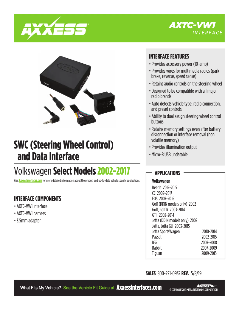 Page n°1 - Fiche technique Metra AXTC-VW1