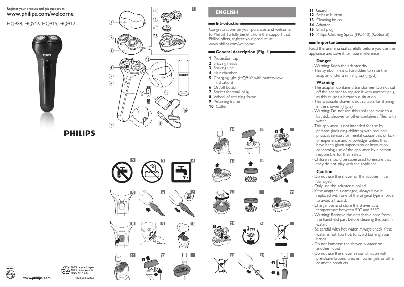 Page 1 de la notice Manuel utilisateur Philips HQ916