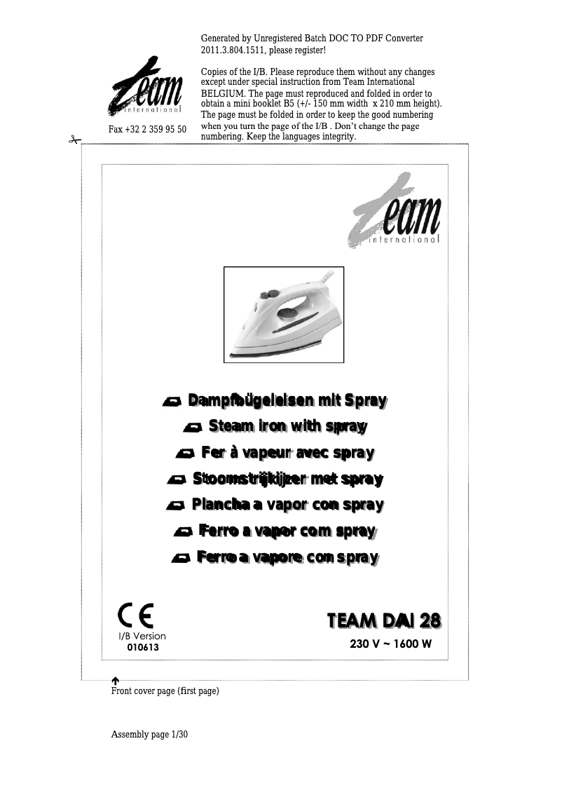 Page 1 de la notice Manuel utilisateur Team DAI 28