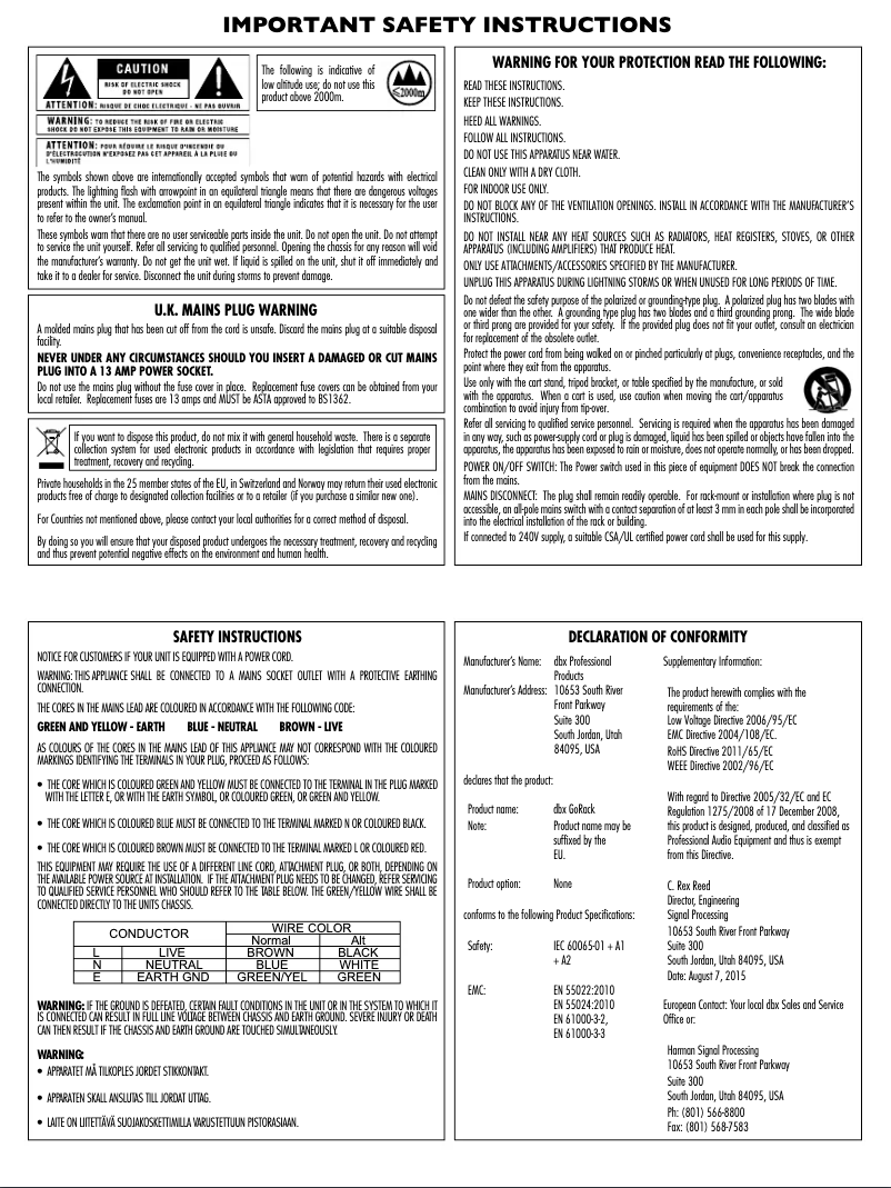 Página 1 del manual Instrucciones de seguridad DBX goRack