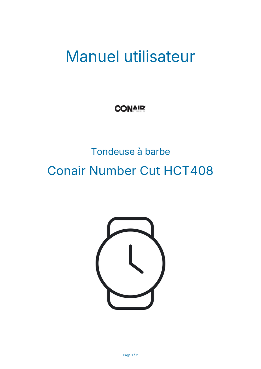 Page n°1 - Manuel utilisateur Conair Number Cut HCT408