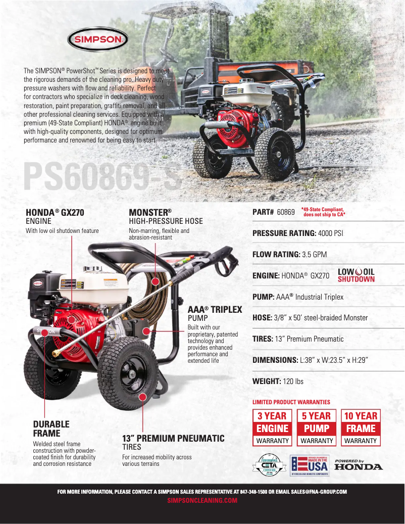 Page 1 de la notice Fiche technique Simpson PowerShot PS60869