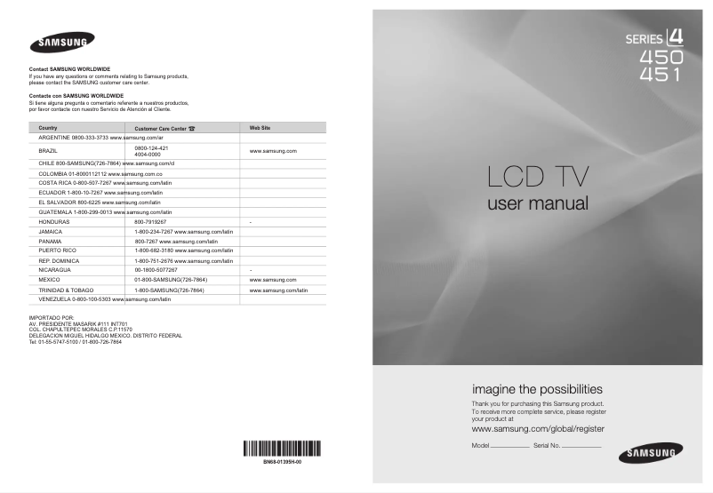 Page 1 de la notice Manuel utilisateur Samsung LN22A450C1D
