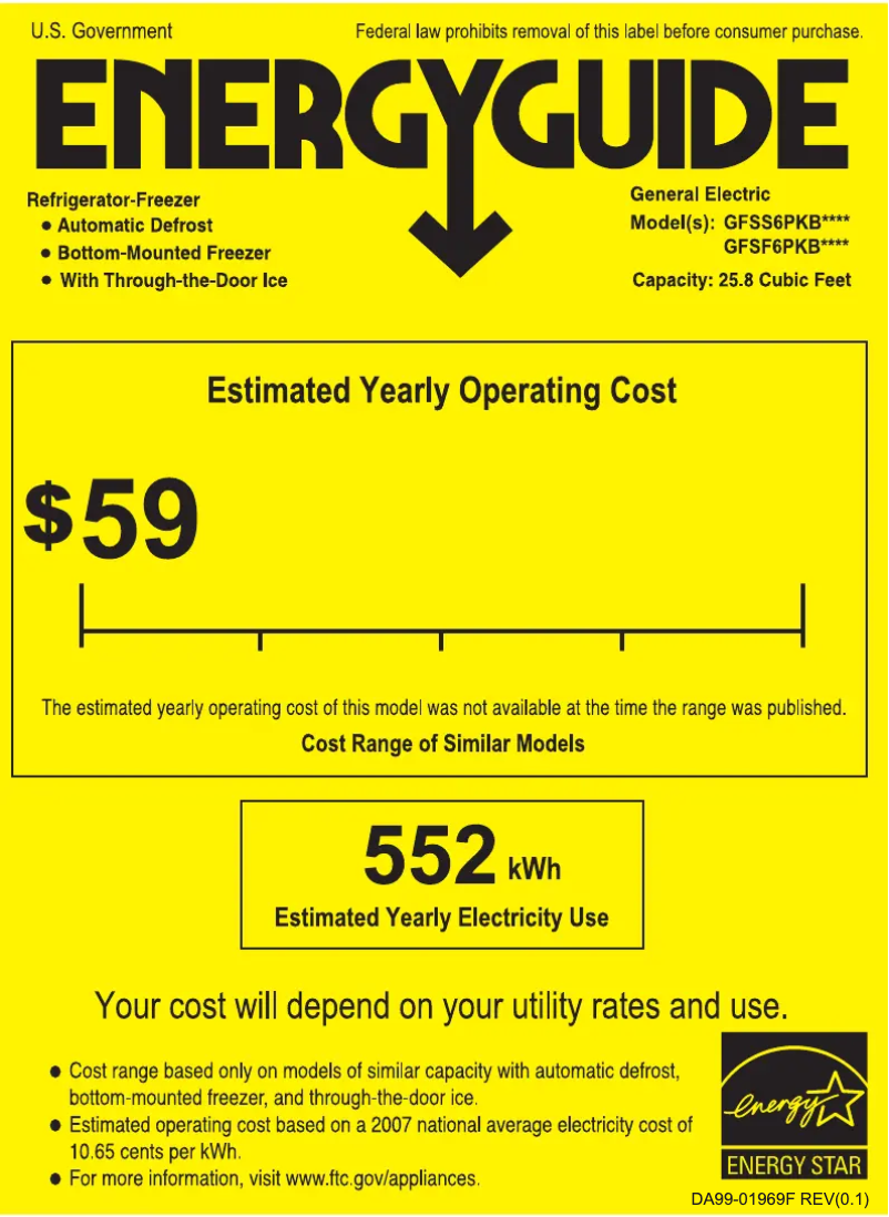 Page 1 de la notice Label énergétique GE GFSF6PKBWW