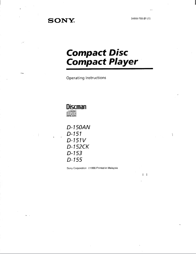 Image de la première page du manuel de l'appareil Discman D-151