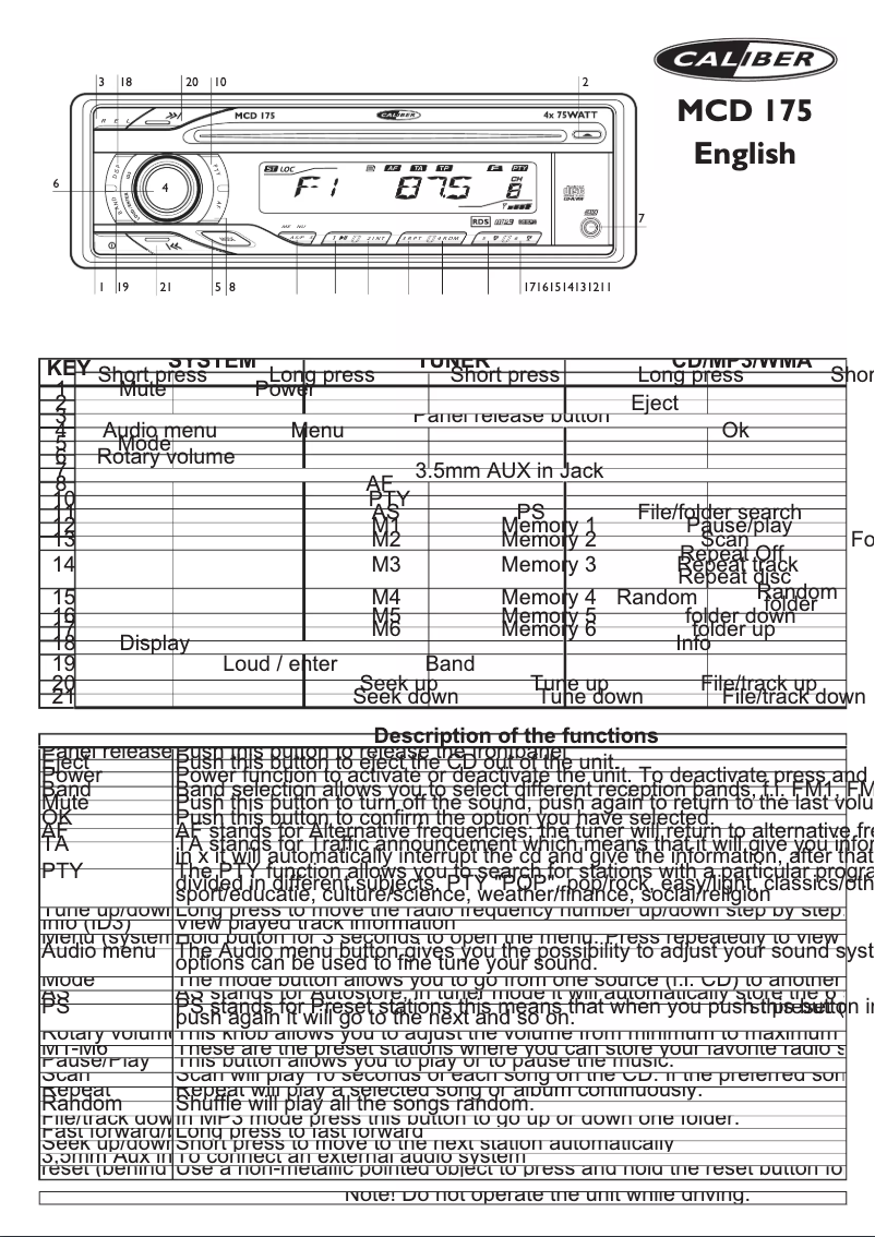 Page 1 de la notice Manuel utilisateur Caliber MCD 175