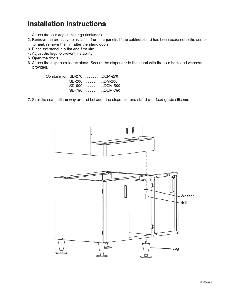 Página 1 del manual Guía de instalación Hoshizaki SD-700