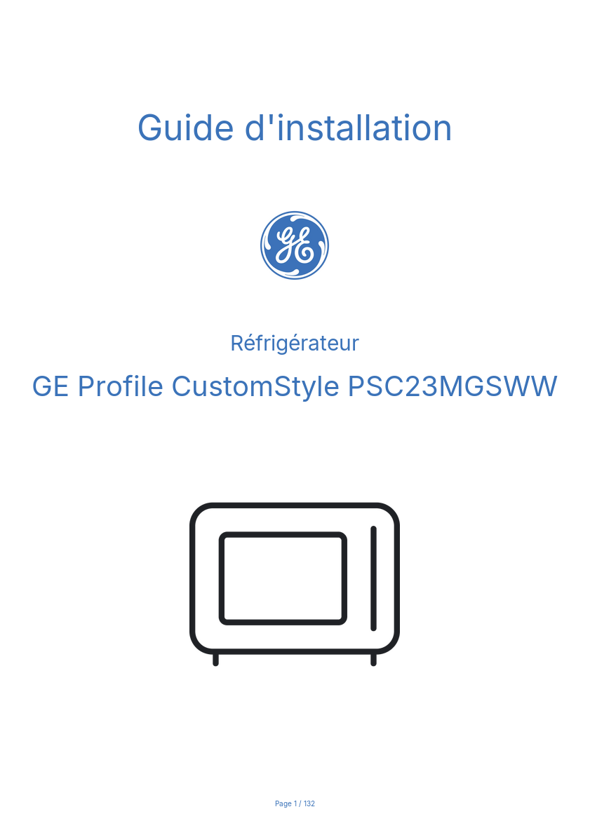 Page n°1 - Guide d'installation GE Profile CustomStyle PSC23MGSWW