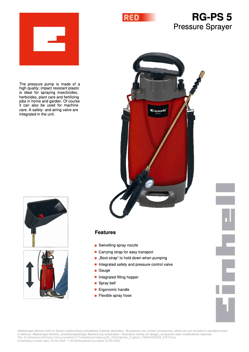 Page 1 de la notice Manuel utilisateur Einhell RG-PS 5