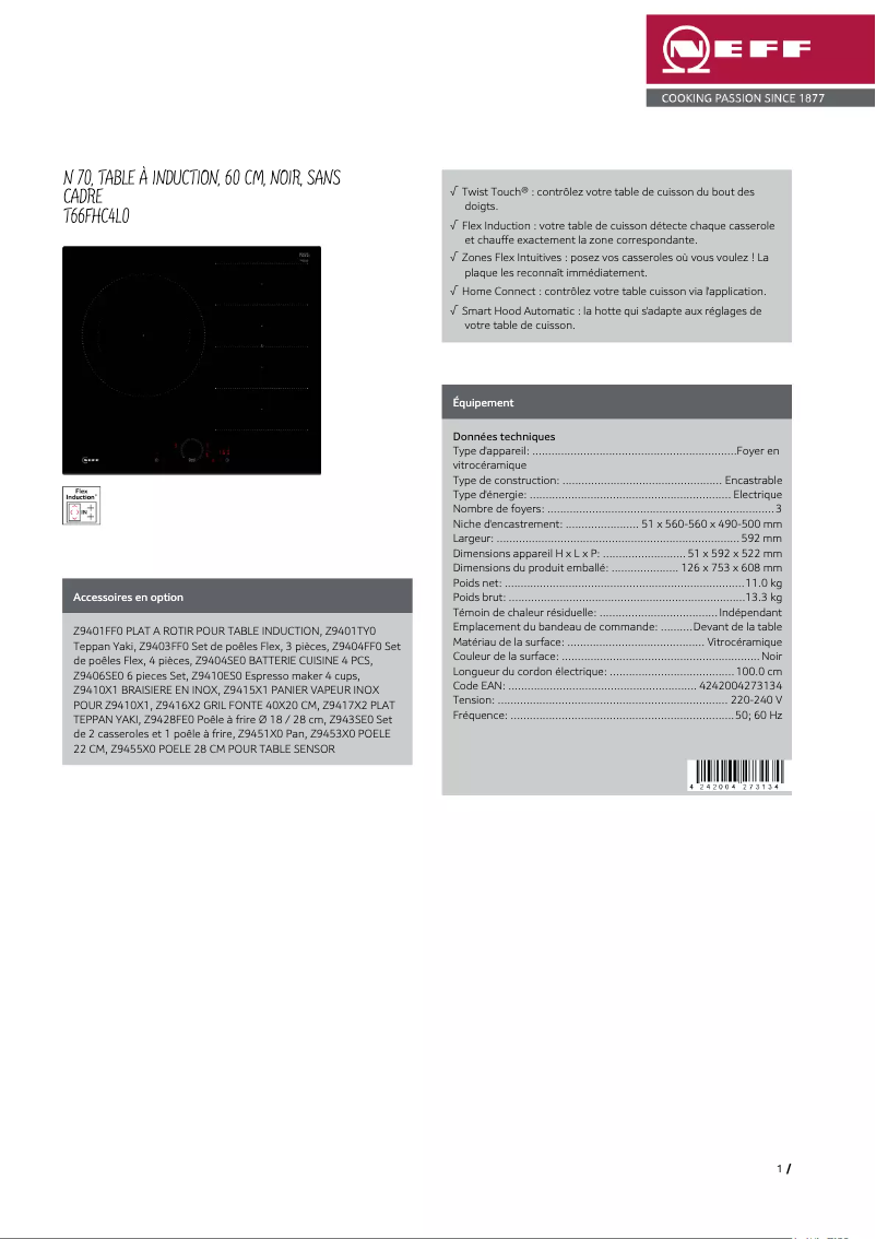 Page n°1 - Fiche technique Neff T66FHC4L0